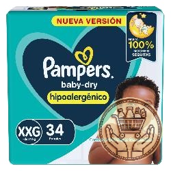 pañales pampers baby-dry hipoalergénico xxg 34uni