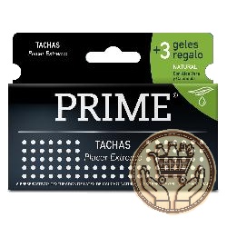 preservativos prime tachas + 3 sobres gel 6uni